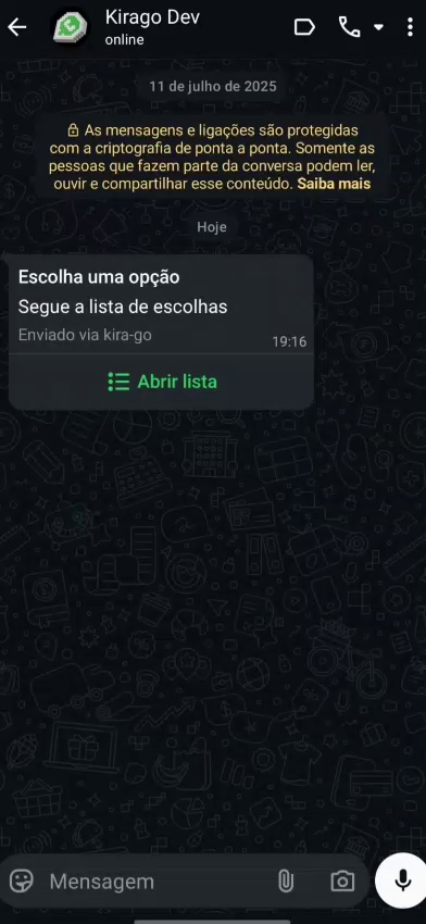 Lista interativa no WhatsApp